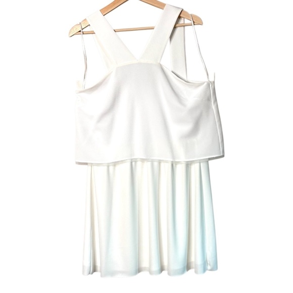 ZARA White Polyester Crepe Fully Lined Mini Dress Layered Look Wide Straps Sz L - Picture 5 of 10